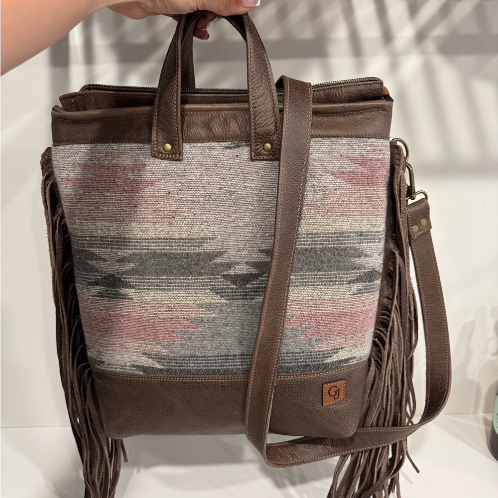 Brown and Gray Fringe Tote Bag